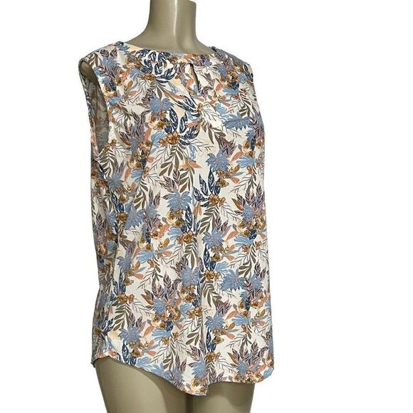 New Cure Blouse Top Women's 1XL Neutral Colorful Floral Sleeveless Soft Stretch - Picture 1 of 10